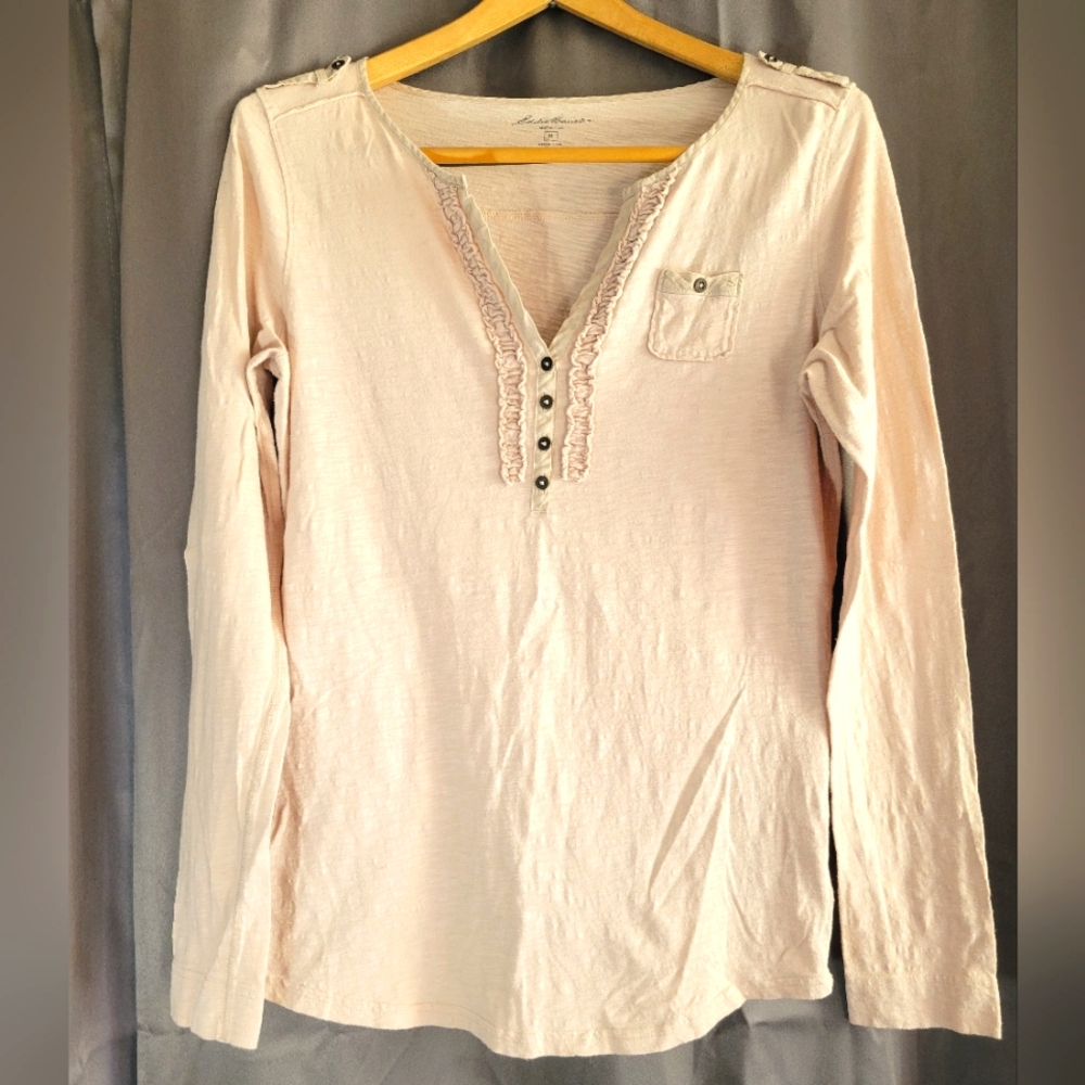 Eddie Bauer Beige Long Sleeve Top 100% Cotton Size Medium